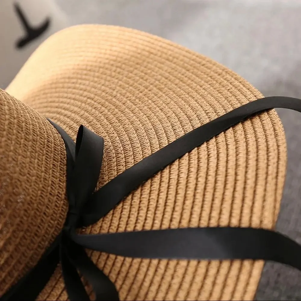 WIDE BRIM SUN HAT IN PINK, KHAKI OR NATURAL WITH‎ A BLACK RIBBON-NEW